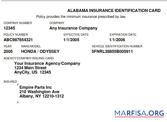 Downloadable USA Alabama health insurance ID card sample